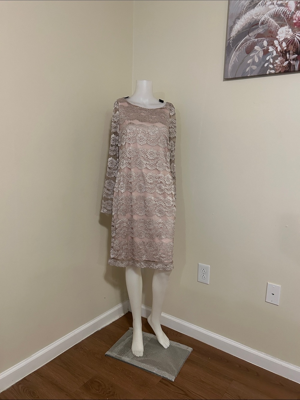 Jessica Howard Blush Lace Long Sleeve Shift Dress